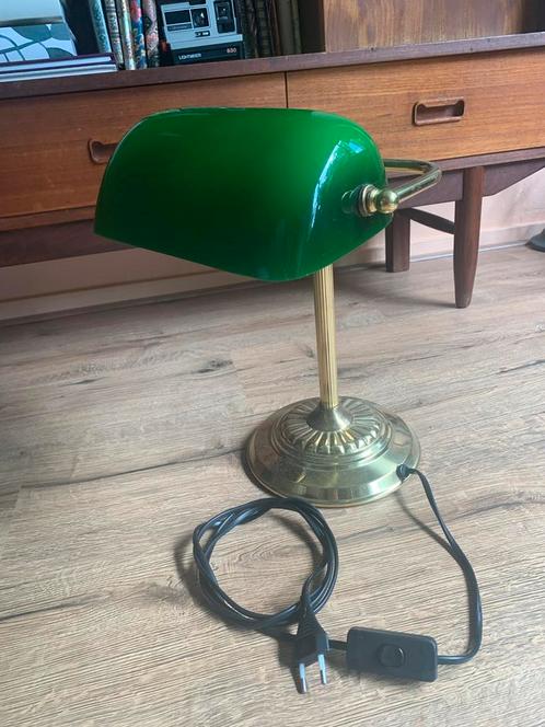 Notaris- bankierslamp groen vintage klassiek, Huis en Inrichting, Lampen | Tafellampen, Gebruikt, Minder dan 50 cm, Glas, Ophalen of Verzenden