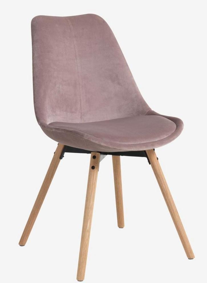 ‼️BIEDEN‼️2x Eetkamerstoel KASTRUP roze fluweel met eikenhou, Huis en Inrichting, Stoelen, Zo goed als nieuw, Ophalen