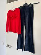 Leuke set 134 - 140 donkerblauwe flared broek We met shirt, Kinderen en Baby's, Kinderkleding | Maat 134, Ophalen of Verzenden