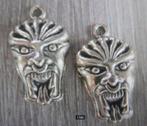 2 stuks zilverkleur hanger masker Bali stijl. 30x20 mm, Nieuw, Hanger, Ophalen of Verzenden
