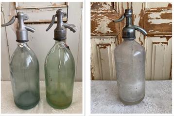 3 Brocante oude glazen spuitflessen - sifon - spuitwaterfles beschikbaar voor biedingen