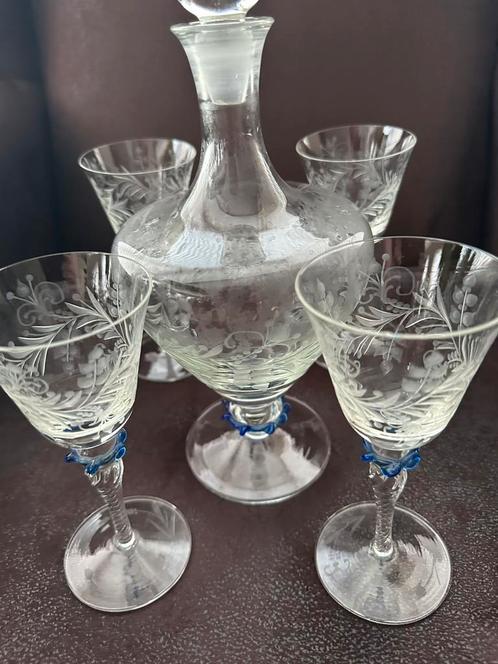 Kristallen karaf met 4 glazen, Antiek en Kunst, Antiek | Glas en Kristal, Ophalen