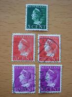 Koningin Wilhelmina type Konijnenburg 5x NVPH 332, 334, 335, Ophalen of Verzenden, Na 1940, Gestempeld