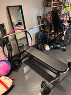 bankdrukapparaat met olympische stang en gewichten, Sport en Fitness, Ophalen, Zo goed als nieuw, Borst, Fitnessbank
