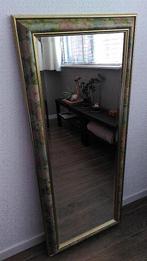 Antieke spiegel met facetrand en houten lijst, Antiek en Kunst, Ophalen, Rechthoekig, 50 tot 100 cm, 100 tot 150 cm