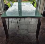 Tuin tafel RVS met glazen cracklé afdekplaat., Ophalen, Gebruikt, Rechthoekig, Rvs