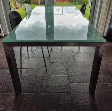 Tuin tafel RVS met glazen cracklé afdekplaat. beschikbaar voor biedingen