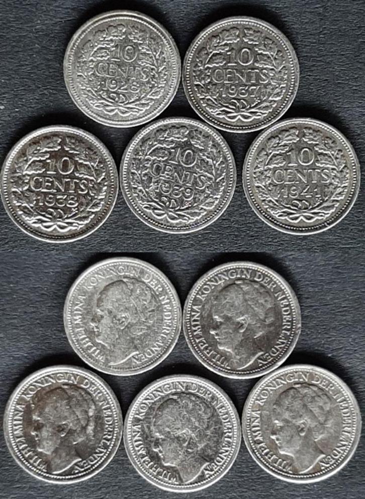 5 dubbeltjes Wilhelmina zilver 1928-1941, Postzegels en Munten, Munten | Nederland, 10 cent, Koningin Wilhelmina, Zilver, Verzenden