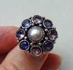 Vintage zilveren ring: amethisten + parel, bloem zetting, Sieraden, Tassen en Uiterlijk, Antieke sieraden, Ophalen of Verzenden