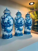 3 delfts blauwe vazen kaststel chinese vazen foo dog, Antiek en Kunst, Ophalen