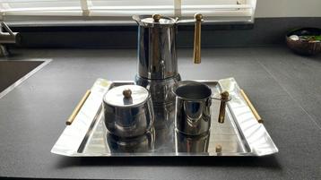 Vintage Koffieset RVS/Messing - 4 Delig beschikbaar voor biedingen