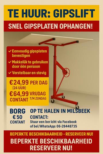 Te huur - Gipsplaatlift / Platenlift beschikbaar voor biedingen