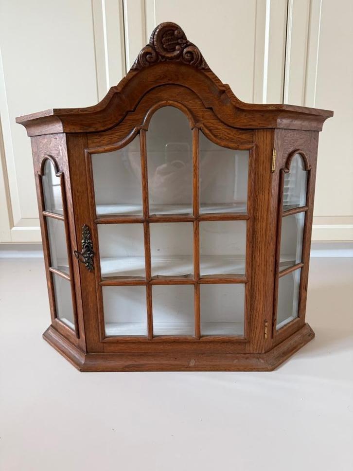 Antiek vintage wandkastje met hout en glas, Antiek en Kunst, Antiek | Meubels | Kasten, Ophalen