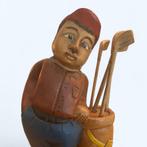 Vintage Handgesneden Houten Beeld – Golfjongen met Golfclubs, Antiek en Kunst, Ophalen of Verzenden