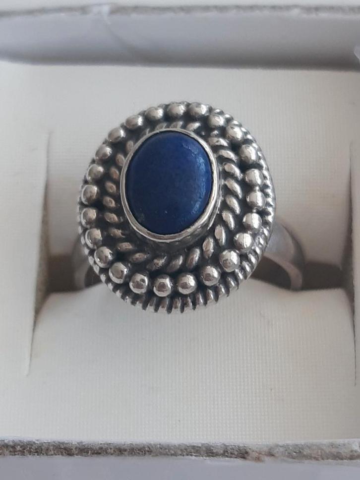 Zilveren ring - maat 16 - blauwe steen Lapis lazulli, Sieraden, Tassen en Uiterlijk, Ringen, Zo goed als nieuw, Dame of Heer, Kleiner dan 17