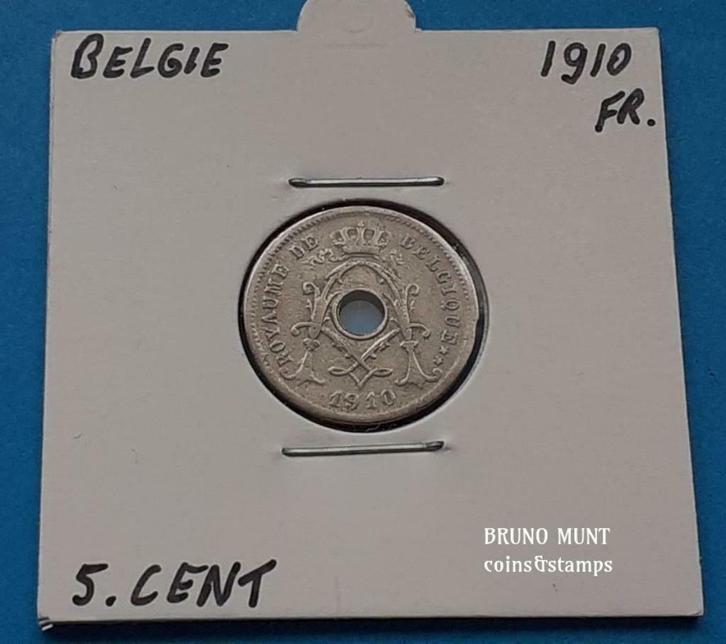 België 5 centimes 1910 (Fr), Postzegels en Munten, Munten | België, Losse munt, Overig, Verzenden