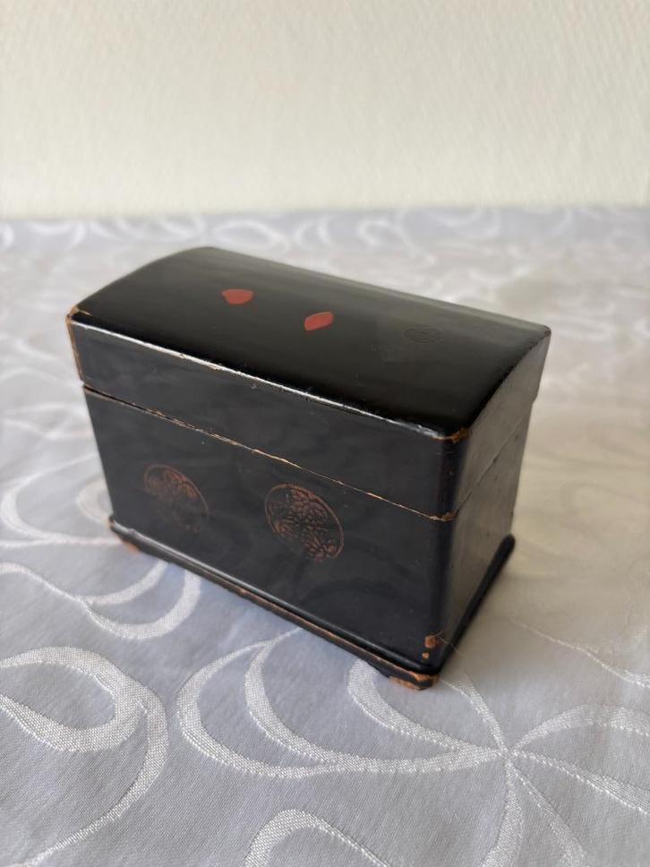 Antiek Japans lakwerk houten speelkaartenkistje, decoratie, Antiek en Kunst, Curiosa en Brocante, Ophalen of Verzenden