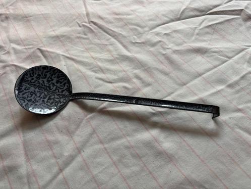 Grijs Gewolkt emaille - kleine platte opscheplepel, Antiek en Kunst, Antiek | Emaille, Ophalen of Verzenden