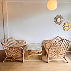 Rotan bamboe Palm leaf lodge set bank 2 fauteuils vintage, Huis en Inrichting, Fauteuils, Ophalen of Verzenden, 75 tot 100 cm