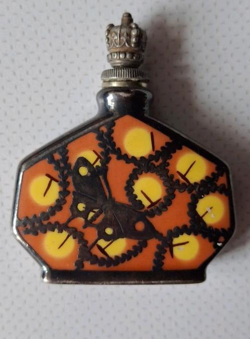 Art deco parfumflesje aardewerk met zilver overlay 5x5 cm, Antiek en Kunst, Antiek | Goud en Zilver, Zilver, Ophalen of Verzenden