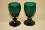Stel antiek biedermeier groene witte wijn glazen, Antiek en Kunst, Antiek | Glas en Kristal, Ophalen of Verzenden
