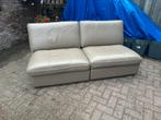 Beige - bruine 2 delig bank met plaats voor iig 3 personen, Huis en Inrichting, Ophalen, Gebruikt, Rechte bank, Leer