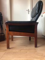 Vintage leren fauteuil, Huis en Inrichting, Gebruikt, Hout, 75 tot 100 cm, Ophalen