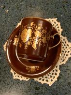 Bavaria Kronester Bruin Kop en Schotel met Gouden Bloemen, Huis en Inrichting, Keuken | Servies, Keramiek, Ophalen of Verzenden