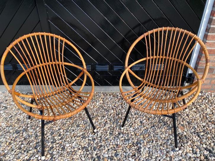 Set Rohé  Noordwolde rotan stoelen vintage, Huis en Inrichting, Stoelen, Gebruikt, Twee, Riet of Rotan, Overige kleuren, Ophalen