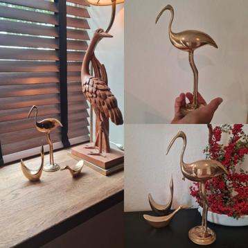 Vintage 3 massief messing vogels kraanvogel zwanen Art Deco beschikbaar voor biedingen