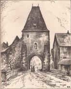 Heynsius, Kees -Oude stadspoort (Hattem ?)  ca. 1939, Antiek en Kunst, Kunst | Etsen en Gravures, Ophalen of Verzenden