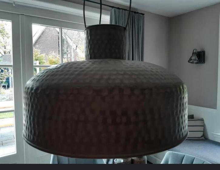 2x Industriële Hanglampen Metaal, Huis en Inrichting, Lampen | Hanglampen, Gebruikt, Minder dan 50 cm, Metaal, Ophalen