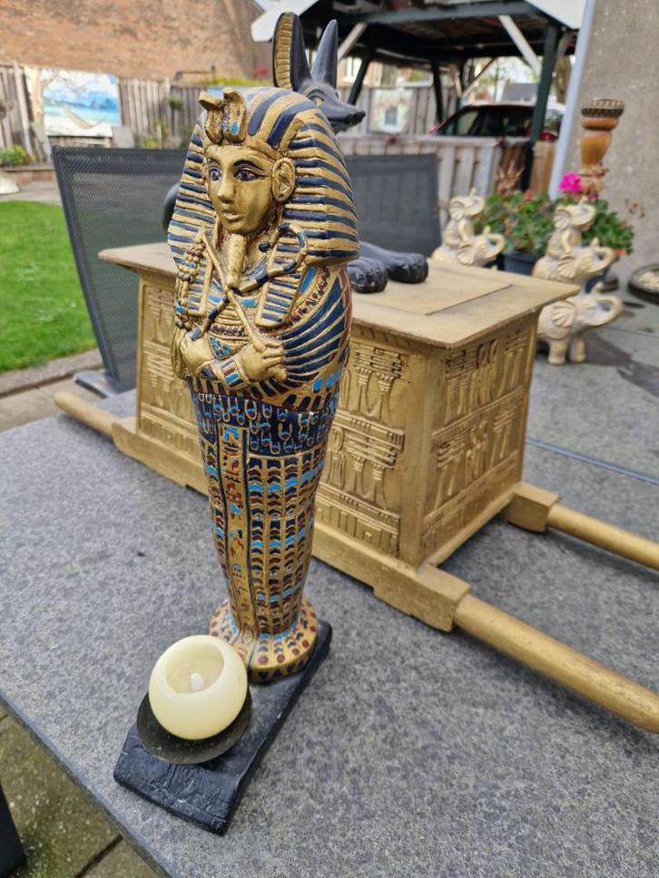 Gouden mummie beeld van Toetanchamon en Sarcofaag +brocante., Antiek en Kunst, Kunst | Beelden en Houtsnijwerken, Ophalen of Verzenden