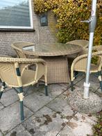 Rotan webbing kwaliteits Tuinset met 4 Stoelen en Tafel, Tuin en Terras, Tuinsets en Loungesets, 4 zitplaatsen, Gebruikt, Eettafel