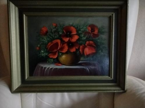Bloem stil leven Klaprozen in Vaas staande op, Antiek en Kunst, Kunst | Schilderijen | Klassiek, Ophalen of Verzenden
