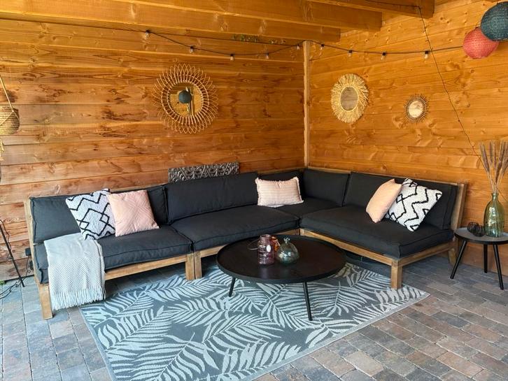 Grote loungeset acaciahout met antraciet kussens, Tuin en Terras, Tuinsets en Loungesets, Zo goed als nieuw, Loungeset, Overige materialen