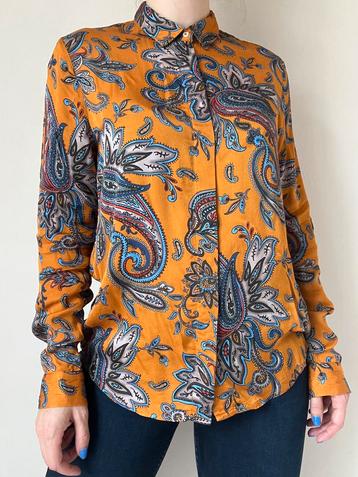 Vintage okergele paisley print blouse, S. Boho bohemian beschikbaar voor biedingen