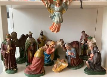 Vintage 14 delige gipsen Kerstgroep. beschikbaar voor biedingen