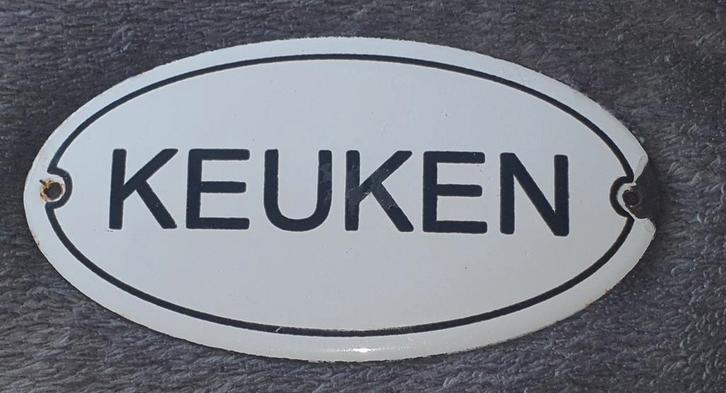 Oud Emaille Bordje - Keuken, Antiek en Kunst, Antiek | Emaille, Ophalen of Verzenden