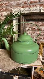 Grote groene emaille ketel / oude brocante theepot, Antiek en Kunst, Curiosa en Brocante, Ophalen of Verzenden