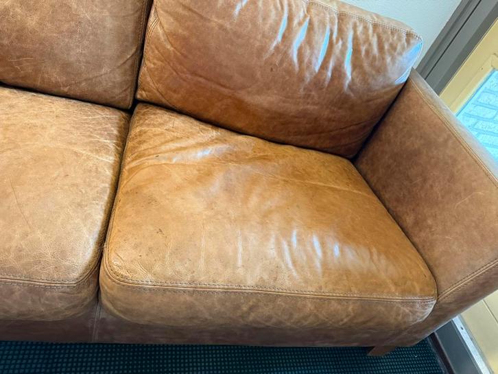 Leren bank van lederland, Huis en Inrichting, Banken | Bankstellen, Gebruikt, Rechte bank, Driepersoons, 200 tot 250 cm, 75 tot 100 cm