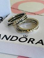 Zilveren Pandora ring met diamant van 0,01 ct  en 14k goud, Ophalen of Verzenden, Dame, Goud, Kleiner dan 17