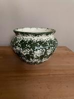 Jaren 70 bloempot gemeleerd donkergroen, Rond, Ophalen of Verzenden, Zo goed als nieuw, Aardewerk