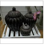 POTTEN MET DEKSEL KERAMIEK BRUIN 3 MATEN Nieuw, Overige kleuren, -, -, Aardewerk of Porselein