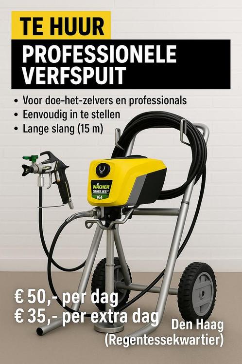 Te huur: Verfspuit – professioneel schilderen – Den Haag, Doe-het-zelf en Verbouw, Schildersmaterialen, Zo goed als nieuw, Verfspuit of Verfpomp