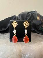 Akoya zoutwater parel carneool beschermt geluk energie power, Sieraden, Tassen en Uiterlijk, Oorbellen, Nieuw, Oranje, Ophalen of Verzenden