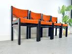 Vintage set stoelen 4 jaren 50/60/70 Oranje brutalistisch, Huis en Inrichting, Stoelen, Ophalen, Hout, Gebruikt, Overige kleuren
