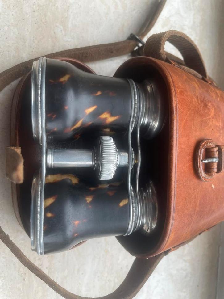 Antiek tuigleren foedraal met toneel/operakijker, Antiek en Kunst, Antiek | Overige Antiek, Ophalen of Verzenden