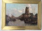 Havengezicht met grote kerk Dordrecht van G.J.Delfgaauw, Antiek en Kunst, Kunst | Schilderijen | Klassiek, Ophalen