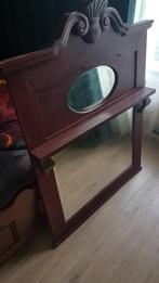 Antieke spiegel in eiken omlijsting en gestoken kuif., Antiek en Kunst, Antiek | Spiegels, Ophalen, Rechthoekig, 50 tot 100 cm